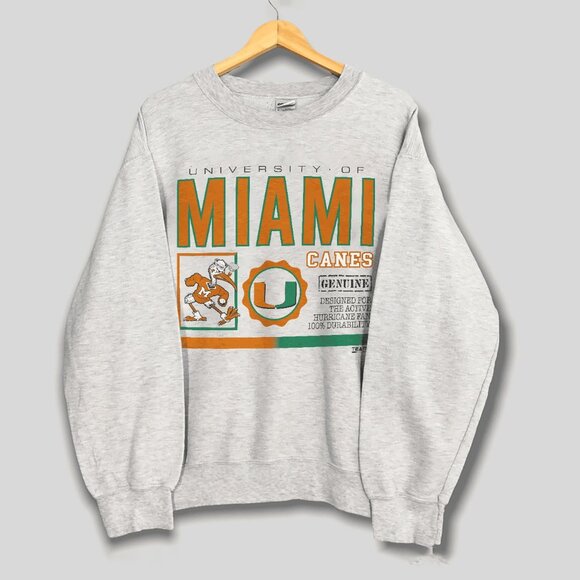 90s Vintage University of Miami Hurricanes Football Sweatshirt, Retro NCAA Shirt - Picture 1 of 2